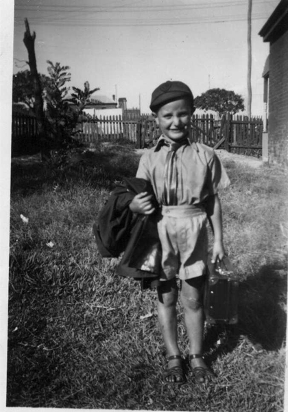 Nick Catania ready for school, aged 7, 1952.