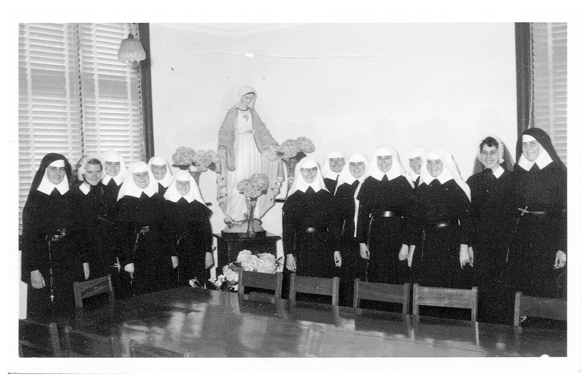 Sisters of Mercy at St Mary’s Convent, Leederville, 1955.  Sister Paula McAdam is on the right