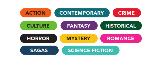 Coloured icons displaying the genres/topics